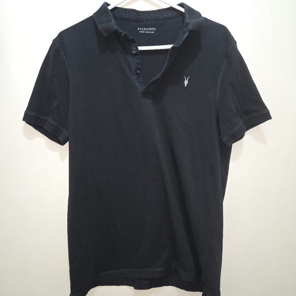 All Saints Black Short Sleeve Polo Shirt Youth Large Minimalist Quiet Luxury - Picture 8 of 9